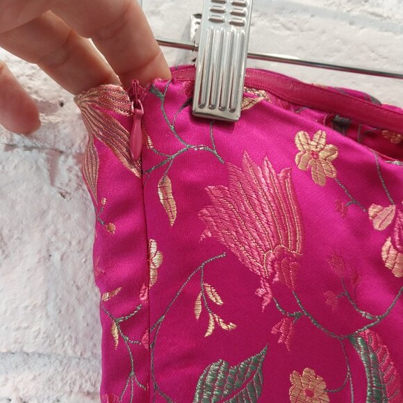 Lulus Strapless Midi Dress M 6 Make a Move Pink Magenta Satin Floral Jacquard - Picture 5 of 15